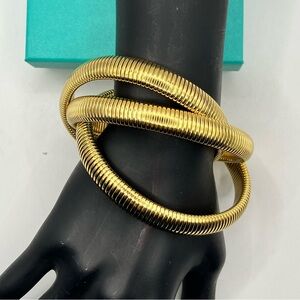LAST Gold Stainless Steel Interlocking Bracelets Chunky Stretch Golden 3 Piece